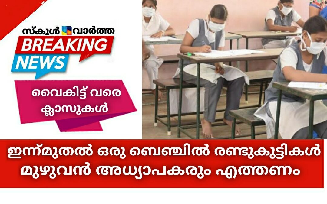 സ്കൂളുകളിൽ ഒരു ബെഞ്ചിൽ രണ്ടുകുട്ടികൾ; മുഴുവൻ അധ്യാപകരും ജോലിക്കെത്തണം